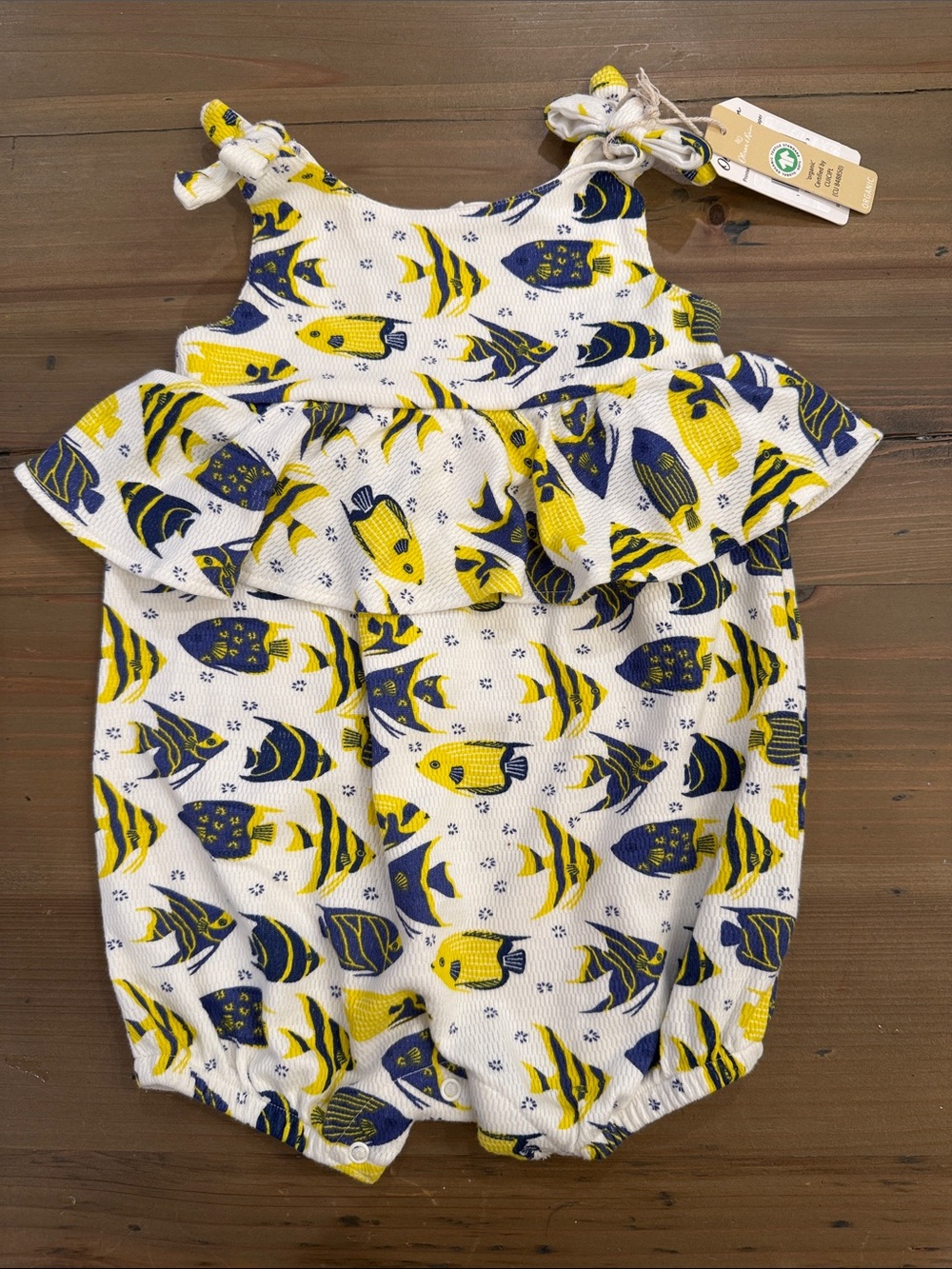 Baby Girls' Fish Print Ruffle One-Piece Romper - Yellow & Blue